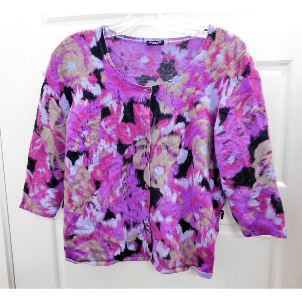 Magaschoni Cashmere Colorful Floral Cardigan Sweater sz M